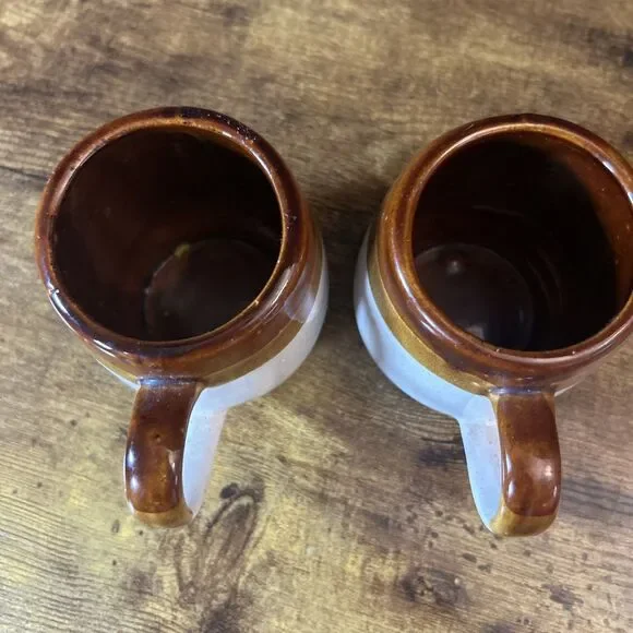 Vintage Ceramic Stoneware Coffee Mugs Made In Taiwan Lot of 2 Brown and White - Picture 6 of 11